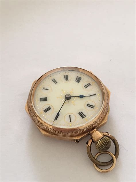 14k Gold Antique Full Engraved Octagonal Case And Enamel Dial Pocket Fob Watch For Sale At