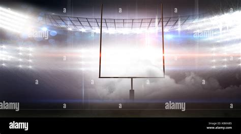 Graphic image of goal post at American football stadium with smoke ...