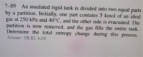 Solved An Insulated Rigid Tank Is Divided Into Two Chegg