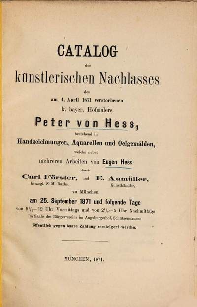 Catalog Des K Nstlerischen Nachlasses Des Am April Verstorbenen