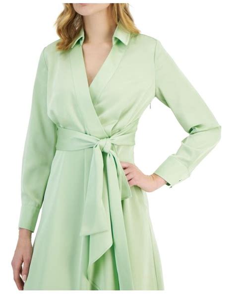 Tahari Faux Wrap Long Sleeve Midi Dress In Green Lyst