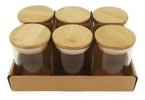 Kit de 6 tarros de vidrio herméticos Boro con tapa de bambú 150 ml