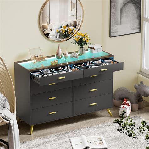 Amazon Pakasept Black Dresser With Led Lights For Bedroom Drawer