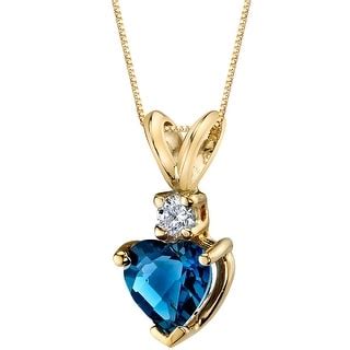 1 Ct Heart Shape London Blue Topaz And Diamond Pendant In 14k Yellow