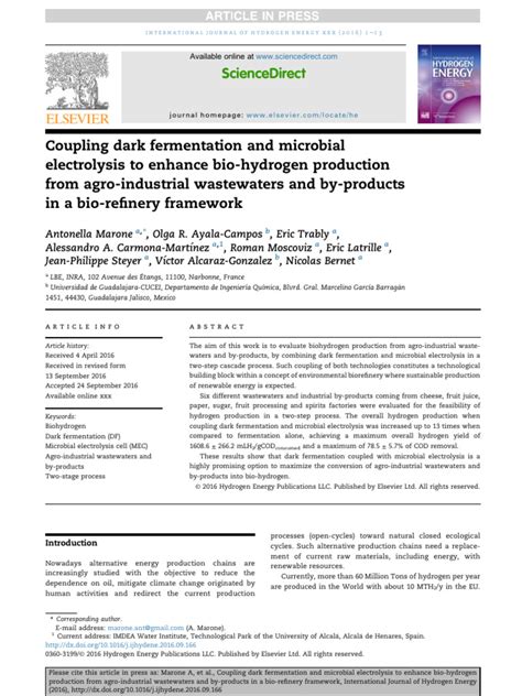 Coupling Dark Fermentation and Microbial Electrolysis To Enhance Bio-Hydrogen Production From ...