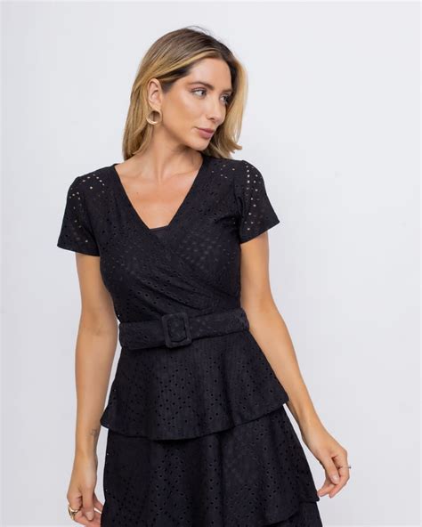 Vestido em Malha Laise Babados na Saia Expressão Moda Feminina