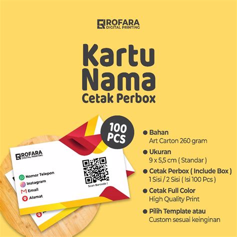 Jual Kartu Nama Bahan Art Carton 260 Gram Cetak Perbox Isi 100 Pcs Shopee Indonesia