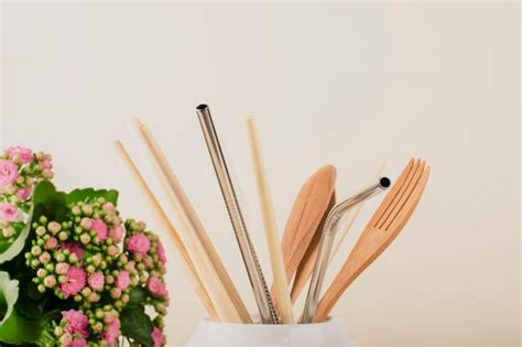 Premium Photo Reusable Wooden Kitchen Utensils Fork Knife Spoon