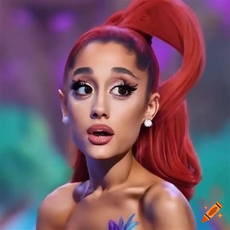 Ariana Grande As The Little Mermaid With Red Hair And Green Tail On Craiyon