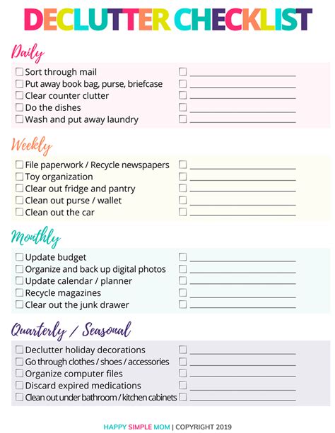 Free Printable Decluttering Checklist Pdf