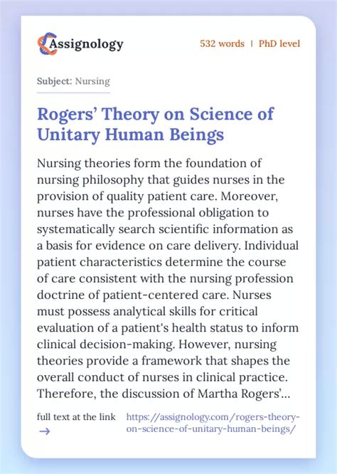 Rogers Theory On Science Of Unitary Human Beings Healthcare Essay Example