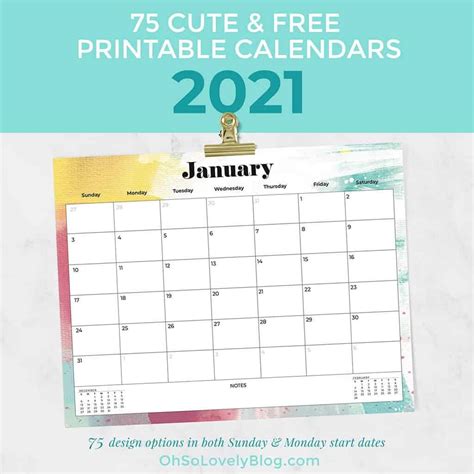 January 2021 Calendar Cute Design