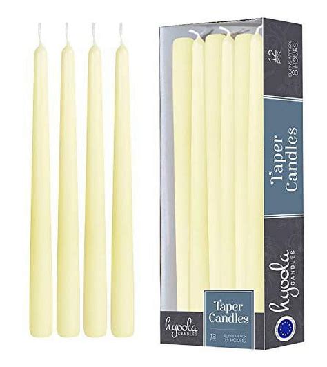 Hyoola 10 Long Burning Dripless Taper Candles 12 Pack Ivory European Made Unscented