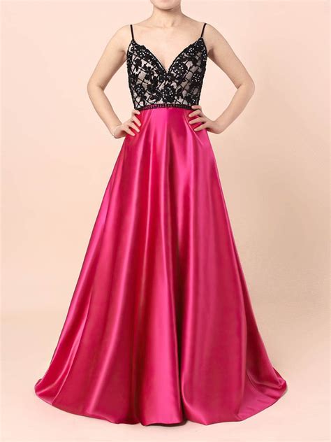 Satin V Neck Princess Floor Length With Appliques Lace Prom Dresses In Uk