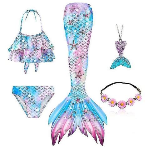 5 St Set Flickor Mermaid Tail Baddräkt Barn Mermaid Ariel Cosplay