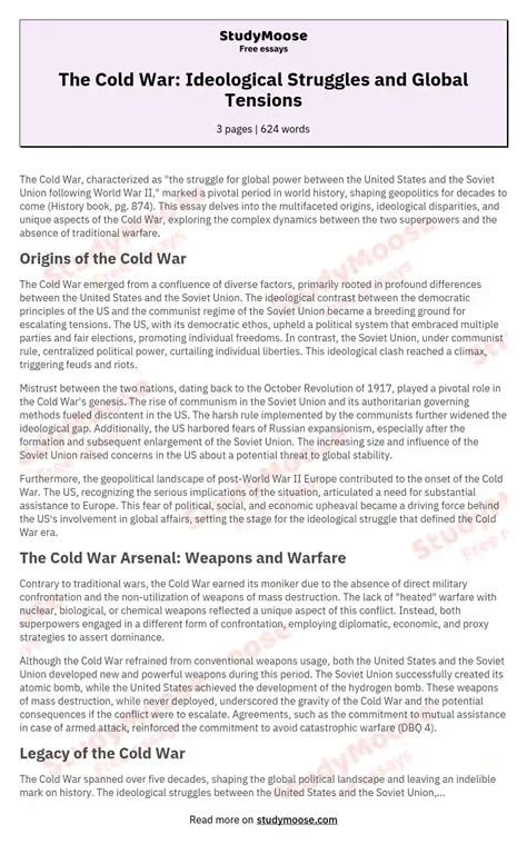 The Cold War Ideological Struggles And Global Tensions Free Essay Example