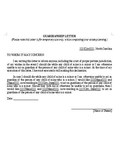 Free Sample Guardianship Letter