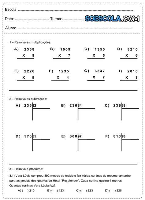 Baixe Em Pdf Atividades De Matem Tica Ano Divis O S Escola