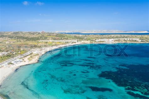 Aerial view of the famous Mellieha Bay ... | Stock image | Colourbox