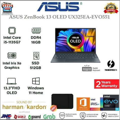 Jual ASUS ZENBOOK 13 OLED UX325EA EVO551 I5 1135G7 8GB 512GB SSD WIN11