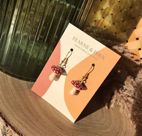 Red Or Brown Mushroom Dangle Earrings 24k Gold Handmade Valentines