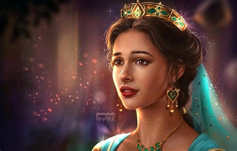 Wallpaper look, girl, crown, Princess, Jasmine, Naomi Scott, TiNy Truc ...