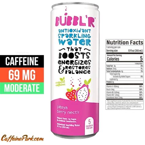 Bubbl R Sparkling Water Caffeine Contains About 5 75mg Of Caffeine Per