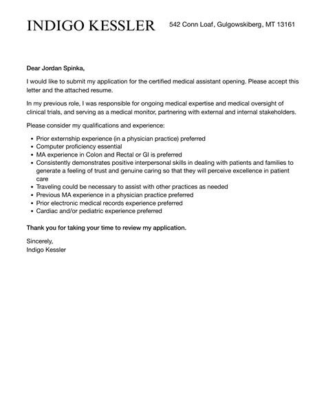 Certified Medical Assistant Cover Letter Velvet Jobs