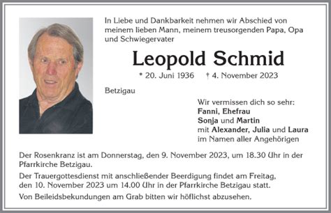 Traueranzeigen von Leopold Schmid Allgäuer Zeitung