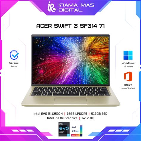 Jual Acer Swift 3 Oled Sf314 71 Intel Core I5 12500h 16gb 512gb Ssd