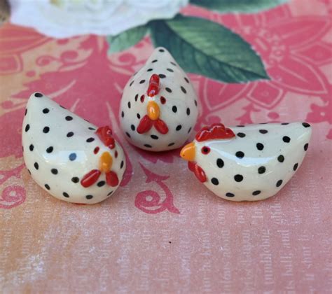 Ceramic Chicken Figurine Ceramic Chicken Miniature Polka Dot Chicken