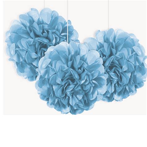 9 Powder Blue Puff Tissue Decorations 3pk Go International Uk