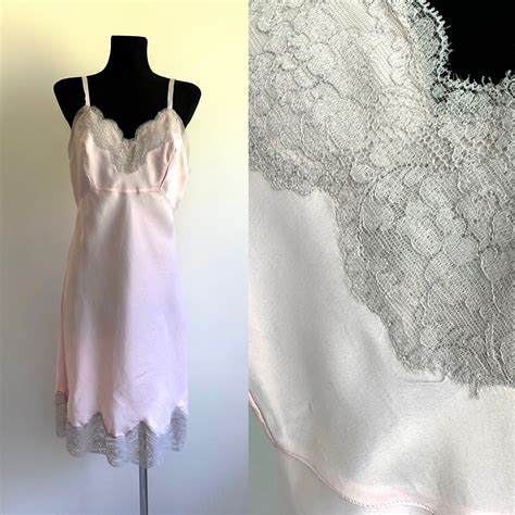 80s Soviet Vintage Full Slip Negligee Pink Nylon Lace Lingerie