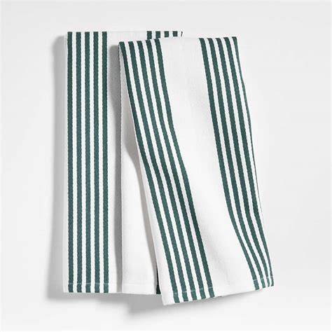 Cuisine Stripe Pendula Green Organic Cotton Dish Towels Set Of