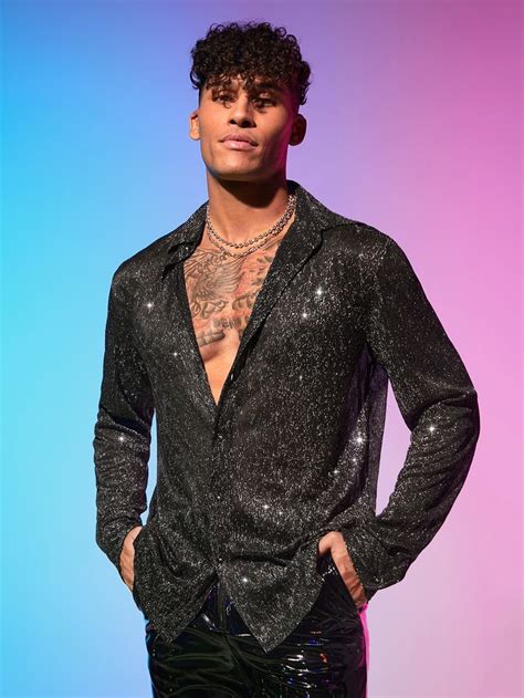 Manfinity AFTRDRK Men Lapel Neck Glitter Shirt Party Outfit Men