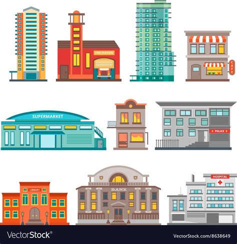 City Buildings Icon Set Royalty Free Vector Image