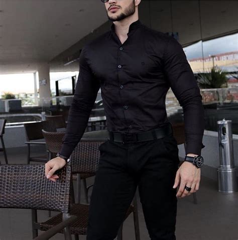 Man Social Style Black Camisa Slim Cal A De Sarja Moda