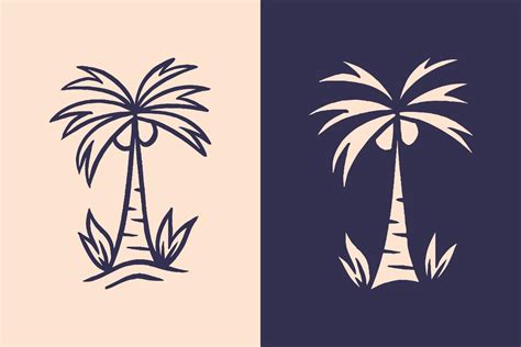 Tropical Coconut Tree Illustration In Tropical Place With Retro Style