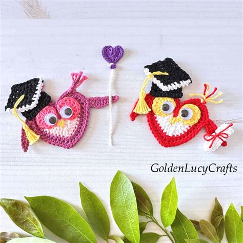 Crochet Graduation Owl Applique Goldenlucycrafts