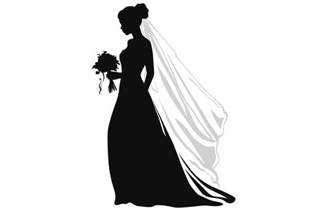 A Bride With Bouquet Black Silhouette Vector Art 36523407 Vector Art At Vecteezy