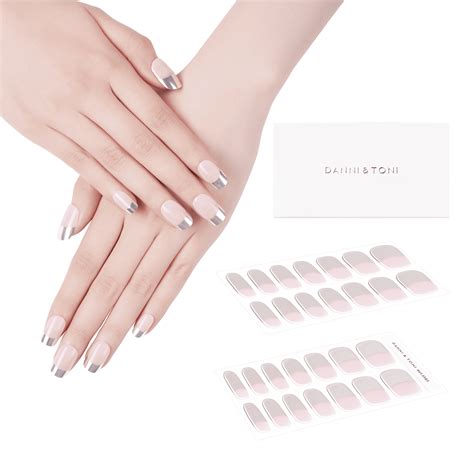 Danni Toni Semi Cured Gel Nail Strips French Silver Lining Silver