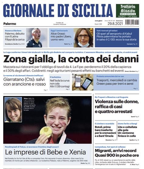 Prima Pagina Giornale Di Sicilia Zona Gialla La Conta Dei Danni