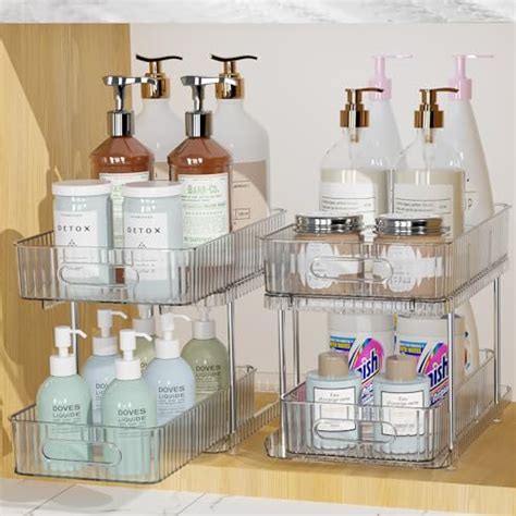 Snapklik Fowooyeen 2 Pack Bathroom Cabinet Organizer 2 Tier Pull