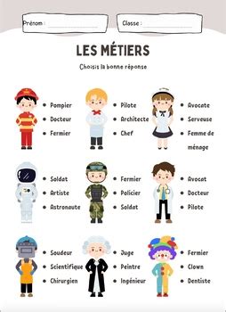 French Jobs And Occupation Les M Tiers Professions Printable Worksheets