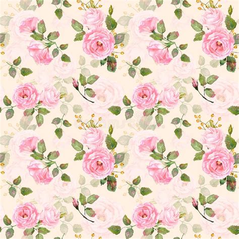 Seamless Pattern Of Watercolor Pink Roses Stock Illustration