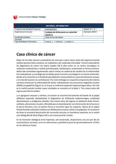 Caso clínico de cáncer Hola Caso clínico de cáncer Mujer de 52 años