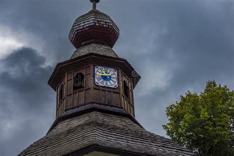 Clock Tower On A Wooden Roof Stock Photo Image Of Alpine Roof 157375826
