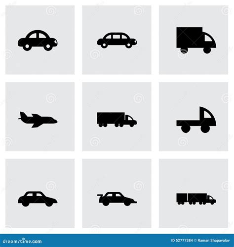 Vector Black Vehicles Icons Set Stock Vector Illustration Of Trailer