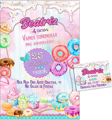 Convite Digital C Tag Donuts Aquarela Elo Produtos Especiais