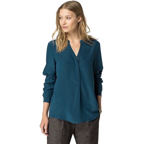 Tommy Hilfiger Silk Teal Blouse In Teal Deep Teal Lyst